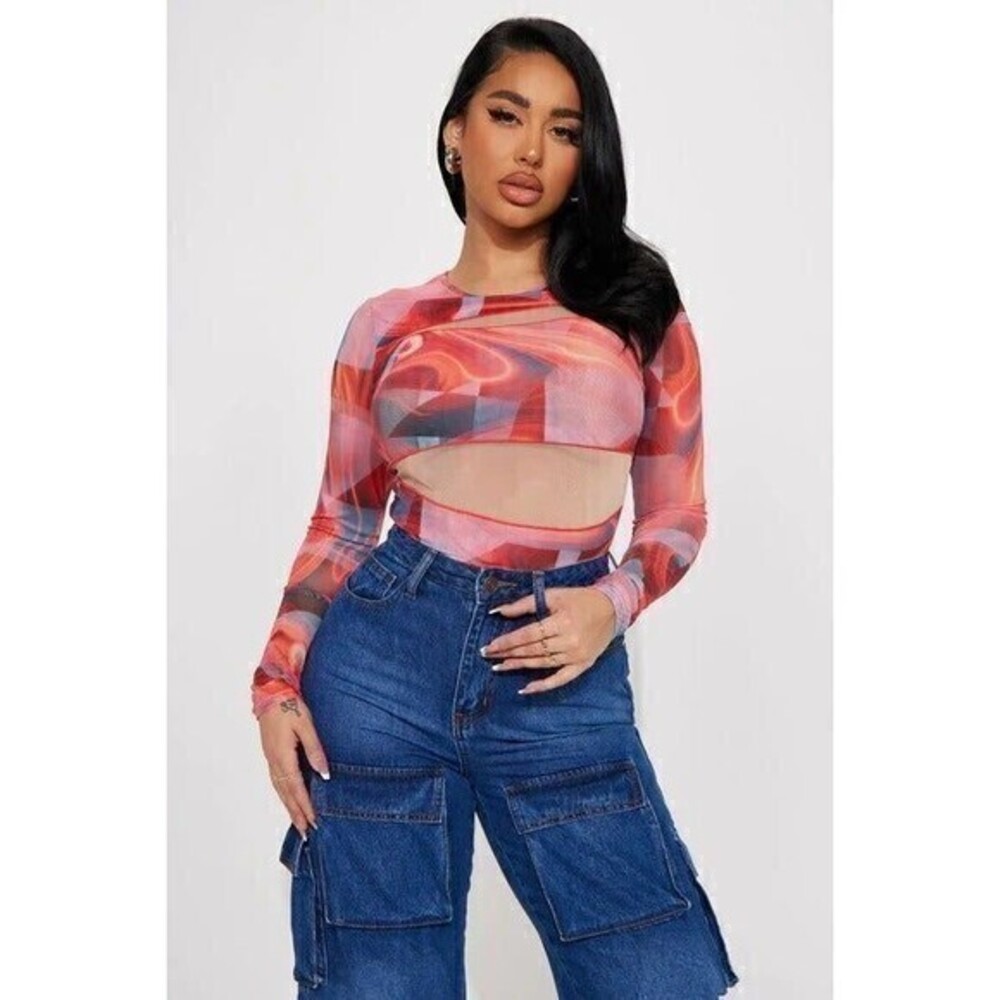 Orange Marble Mesh Bodysuit Size M RefM010